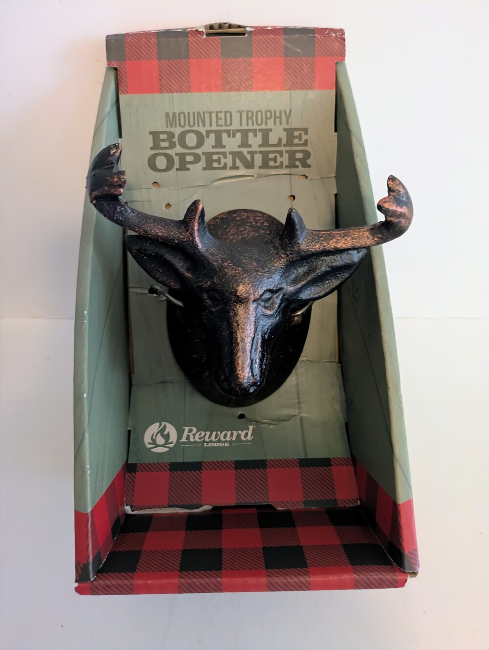 Bottle Opener Mounted Trophy Deer Head Antique Finish Cast Iron Reward Lodge